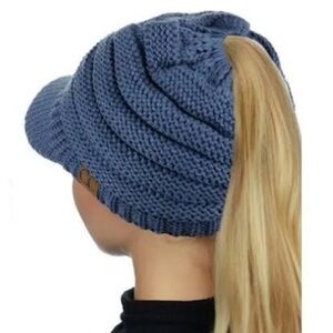 C.C Blue Knit Women's Cap with hole for hair